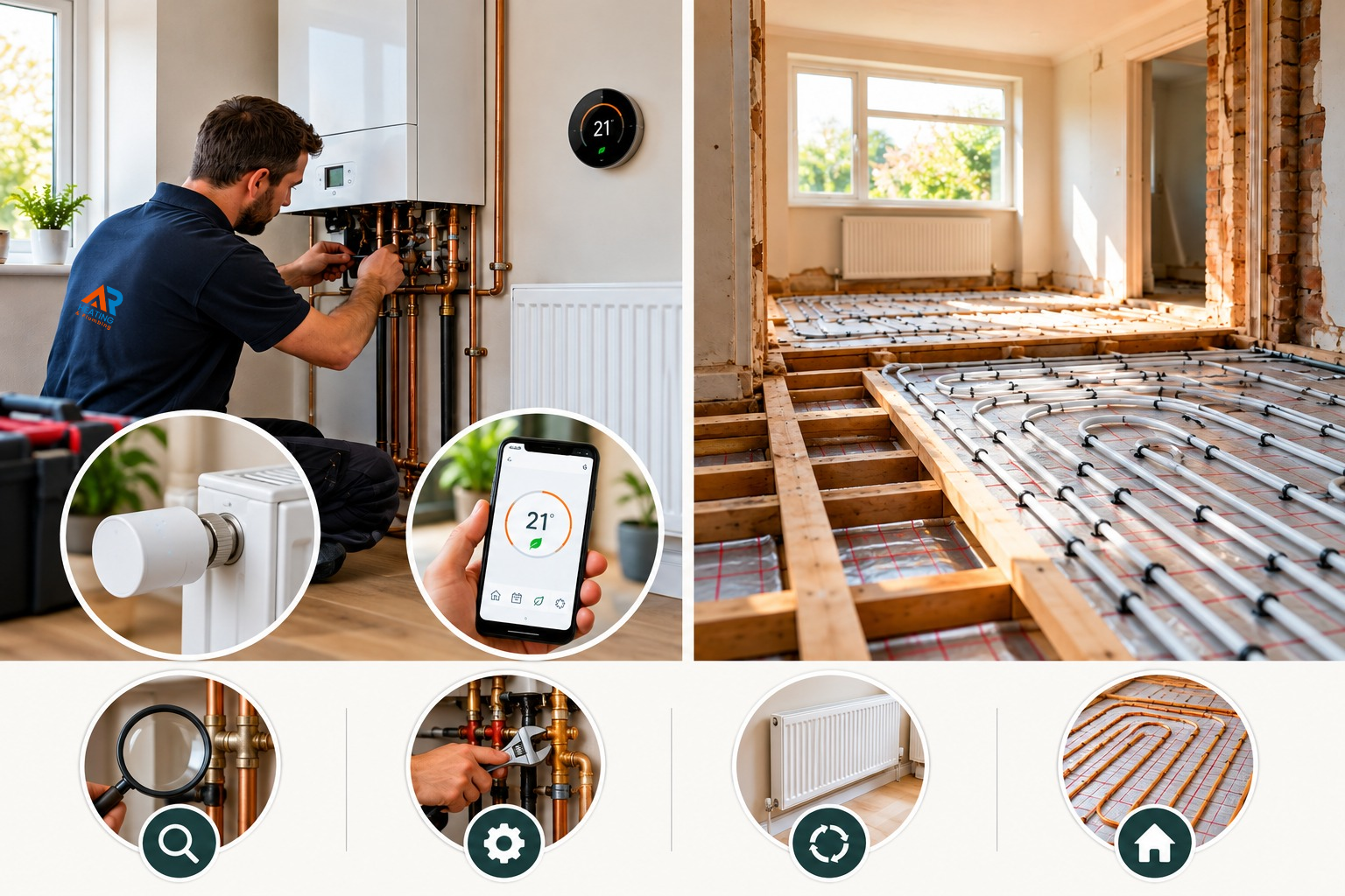 Old and new radiators compared in a home heating upgrade